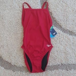 NWT Speedo Womens Red PowerFLEX Eco Swimsuit